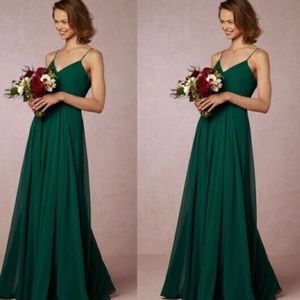 Bhldn bridesmaid dress emerald green